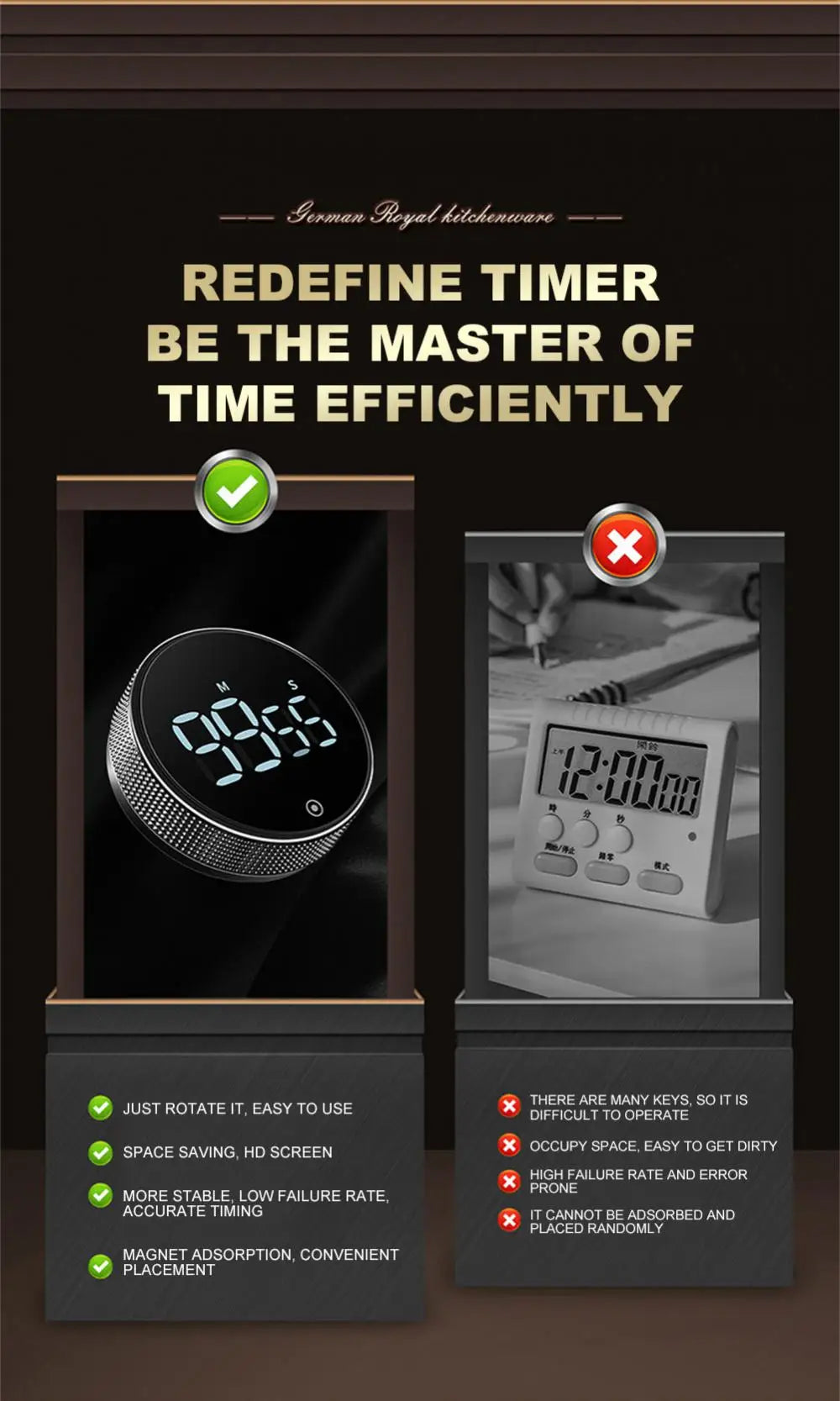 LED Digital Kitchen Timer Study Stopwatch Magnetic
