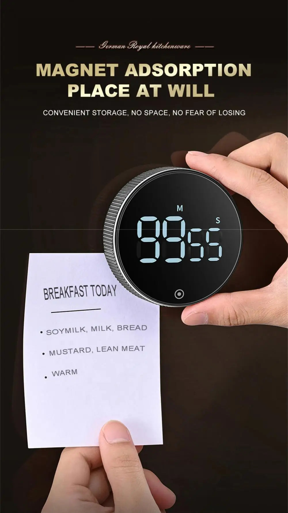 LED Digital Kitchen Timer Study Stopwatch Magnetic